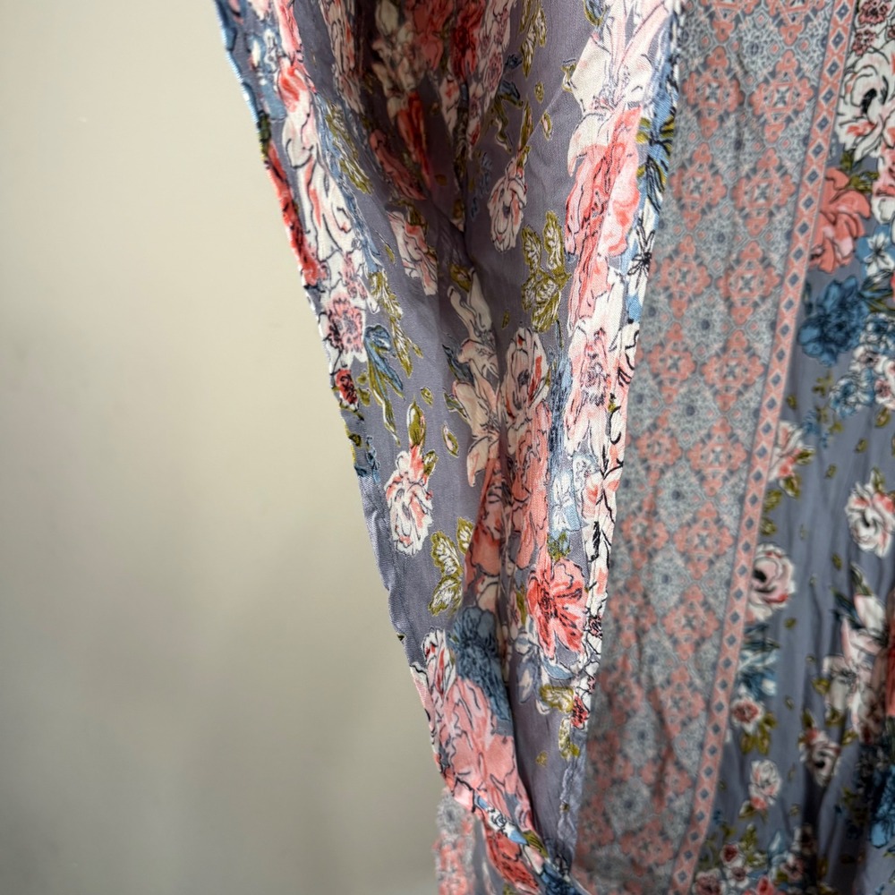 Angie Mixed Pattern Floral Boho Open Front Kimono Cardigan Medium - Picture 10 of 12